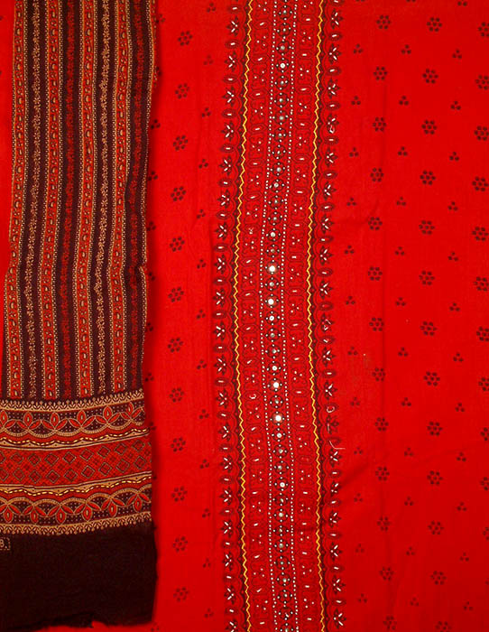 Maroon Printed Gujarati Suit with Beadwork
