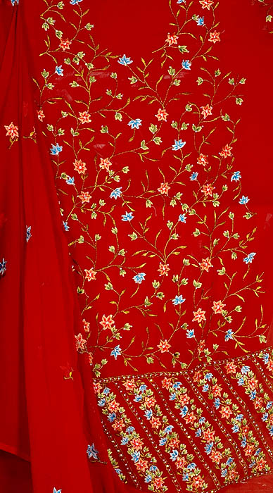 Maroon Salwar Suit with All-Over Persian Floral Embroidery