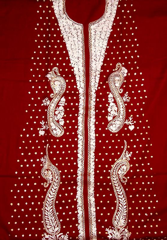 Maroon Two-Piece Suit from Kashmir with Embroidered Paisleys and Bootis
