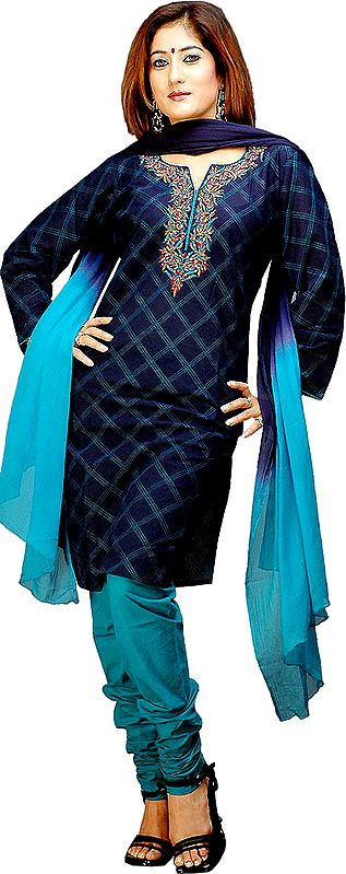 Midnight Blue Choodidaar Suit with Embroidery on Kameez