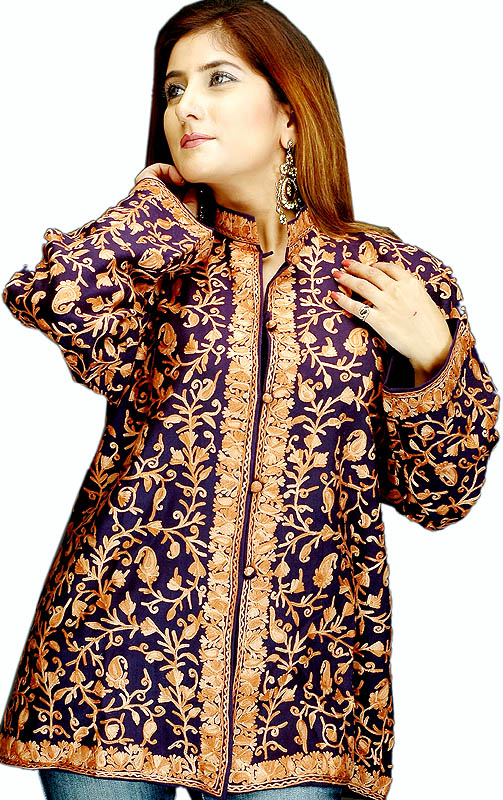 Midnight Blue Jacket with All-Over Jaal Embroidery