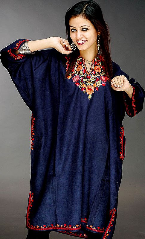 Midnight Blue Kashmiri Phiran with Aari Embroidery