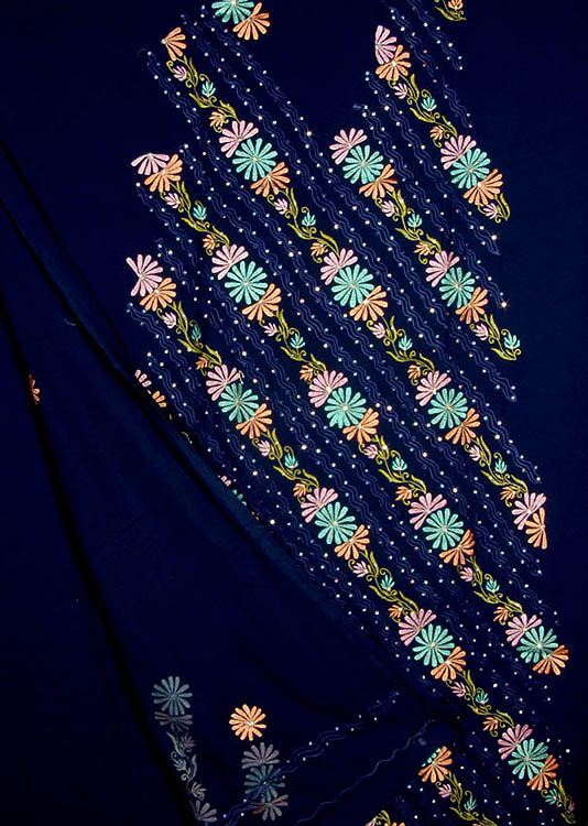 Midnight-Blue Salwar Suit with Aari Embroidered Flowers and Sequins