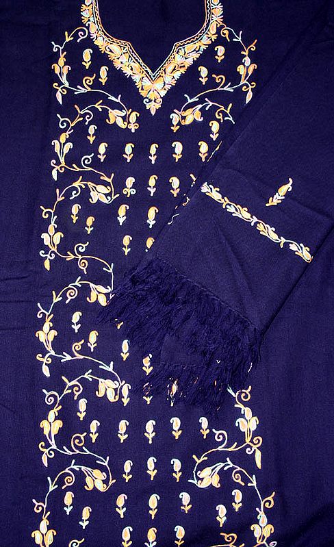 Midnight-Blue Suit from Kashmir with Aari Embroidered Paisleys