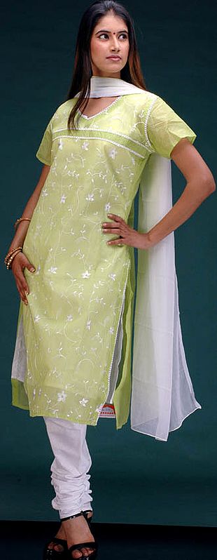 Mint Chikan Suit with Choodidaar Salwar