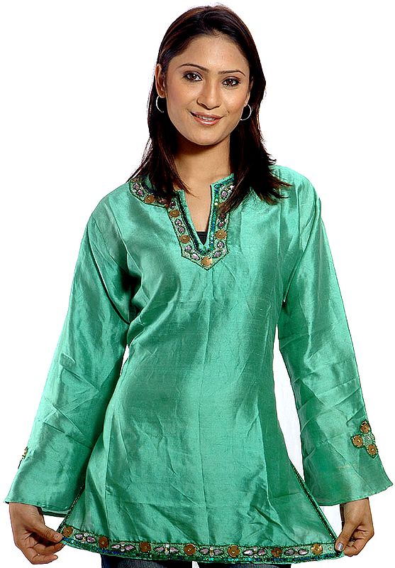 Moss-Green Kashmiri Top with Beadwork