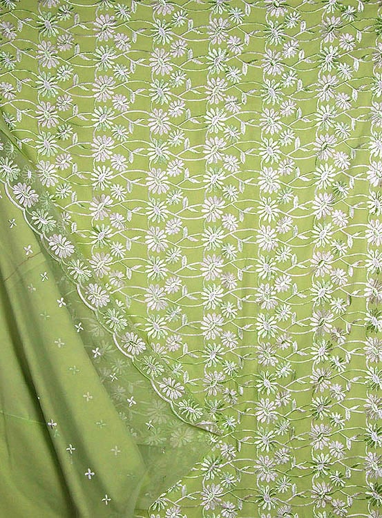 Moss-Green Salwar Suit with Embroidered Flowers