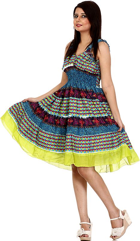 Multi-Color Barbie Printed Dress with Patchwork