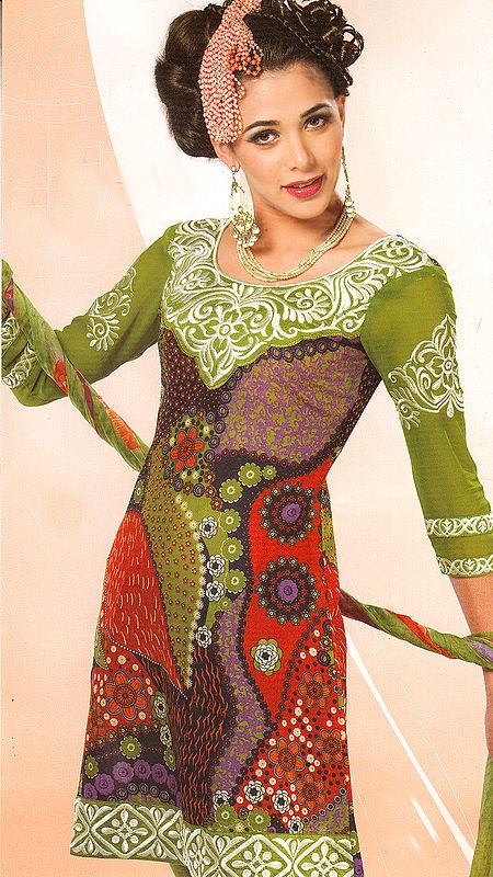Multi-Color Floral Printed and Aari Embroidered Salwar Kameez Suit