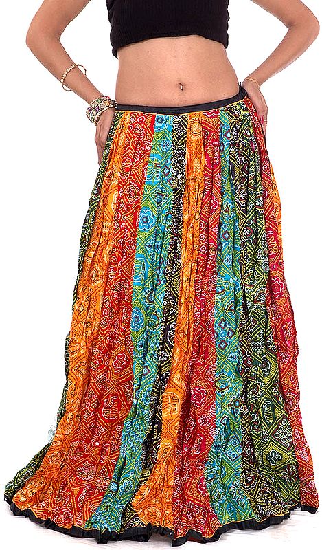 Multi-Color Ghagra Skirt from Rajasthan with Chunri Print