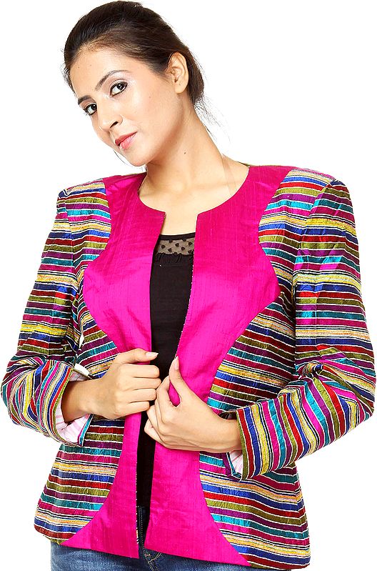 Multi-Color Rainbow Jacket with Magenta Lapel