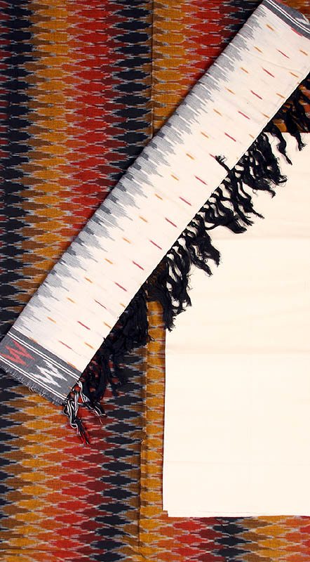Multi-Color Salwar Kameez Fabric with Ikat Weave
