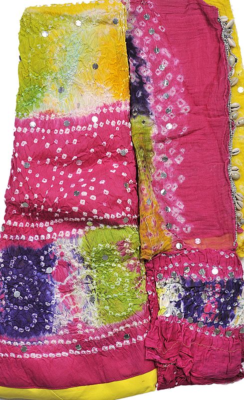 Multi-Color Shaded Bandhani Lehenga Choli with Large Sequins