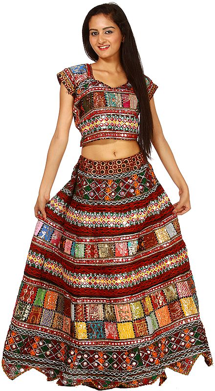 Multi-Color Two-Piece Ghagra Choli From Kutch with Embroidered Sequins and Patchwork