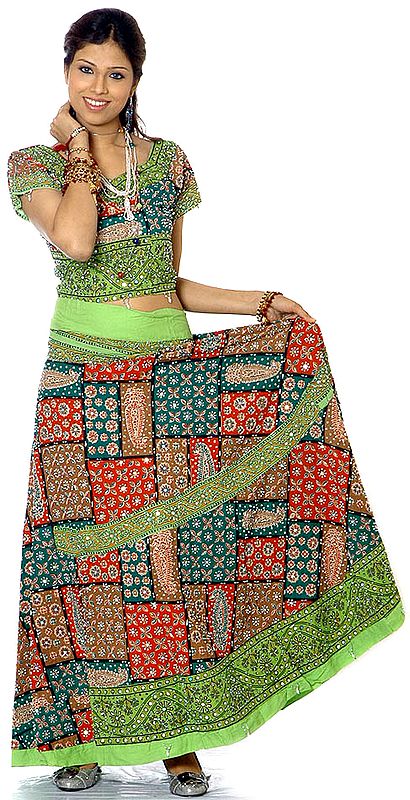 Multi-Color Two-Piece Lehenga Choli from Kutch with Sequins and Beads