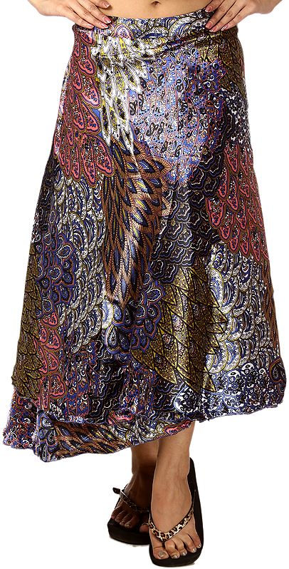 Multi-Color Wrap-Around Skirt with Printed Flowers