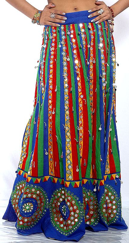 Multi-Colored Lehenga Skirt from Jaipur with Large Sequins and Beads
