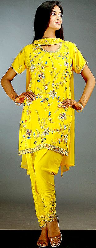 Mustard Choodidaar Suit with Multi-Color Beadwork and Embroidery