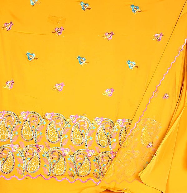 Mustard Crepe Suit with Persian Embroidered Bootis
