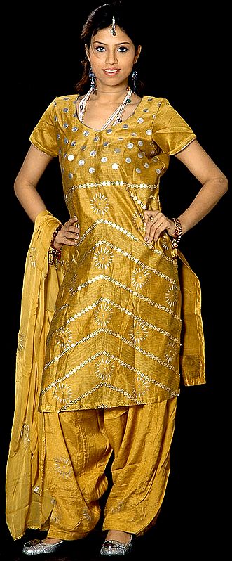 Mustard Salwar Suit with Silver Painted Bootis