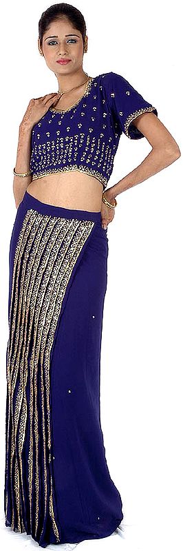 Navy Blue Sequined Lehenga Choli with Pleated Skirt