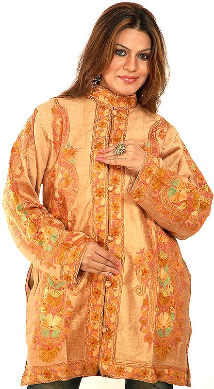 Ochre Jacket with Paisley Embroidery All-Over