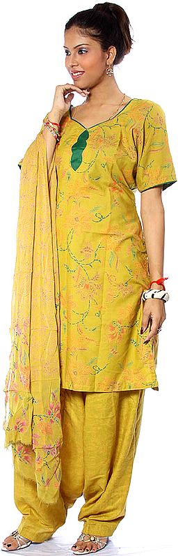 Old Gold Floral Printed Salwar Kameez Suit