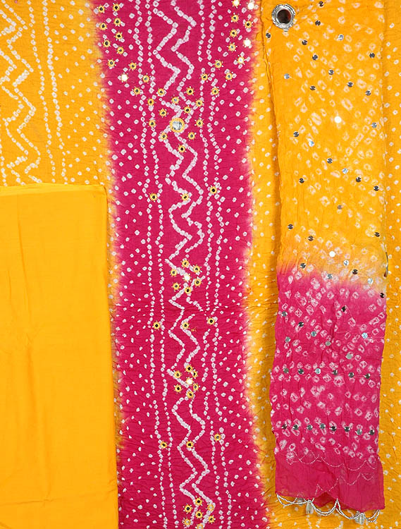 Orange and Fuchsia Bandhani Suit from Gujarat