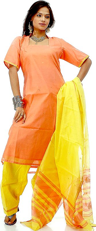 Orange and Yellow Chanderi Suit