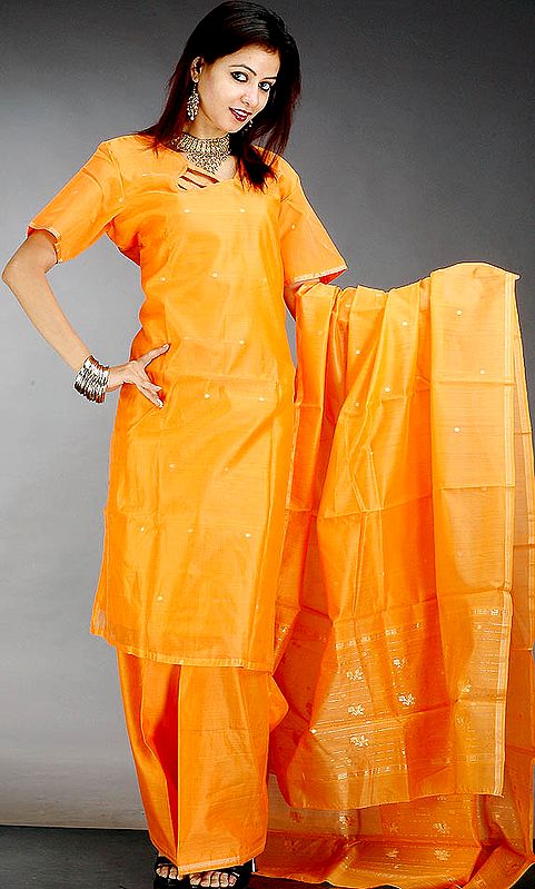 Orange Chanderi Suit with Golden Weave