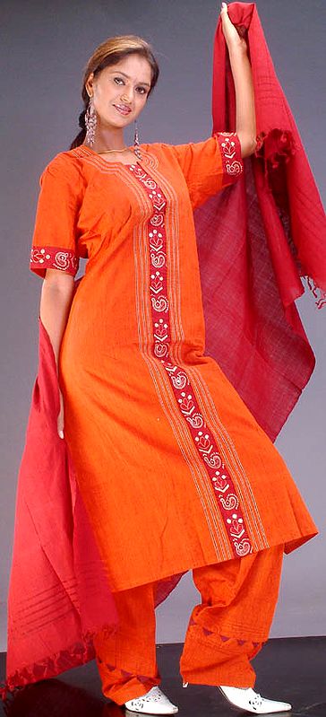Orange Coimbatore Cotton Suit with Thread Work