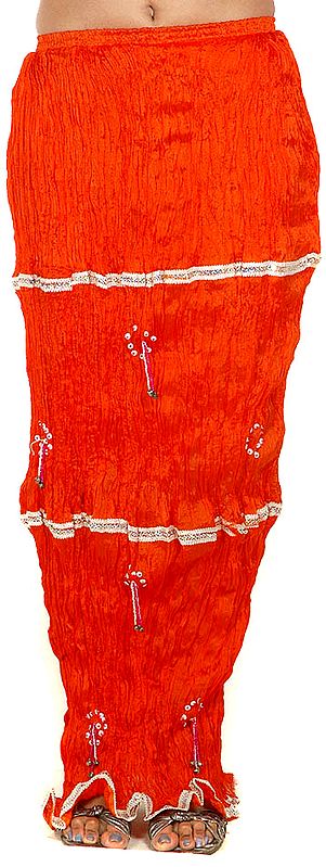 Orange Crushed Skirt with Bells and Gota Border