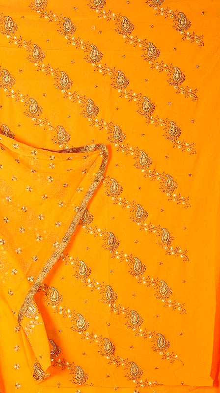 Orange Egg Paisley Salwar Suit with Golden Bootis