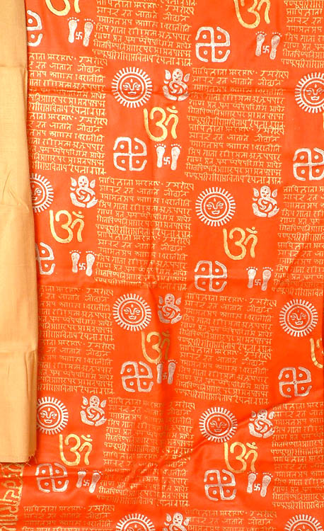 Orange Hand-Printed Om Salwar Kameez Suit