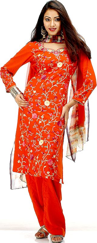 Orange Kashmiri Suit with Aari Embroidery