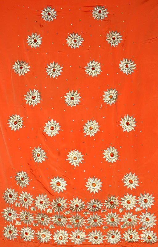 Orange Salwar Suit with Embroidered Flower and Beads
