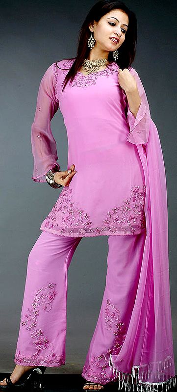 Orchid Parallel Suit with Embroidery and Sequins