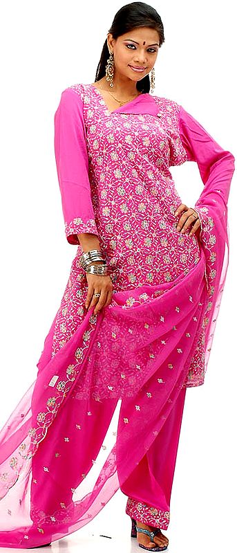 Orchid Salwar Kameez with All-Over Jaal Embroidery
