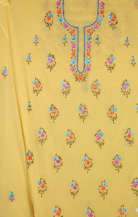 Pale Yellow Salwar Kameez with All-Over Persian Flowers