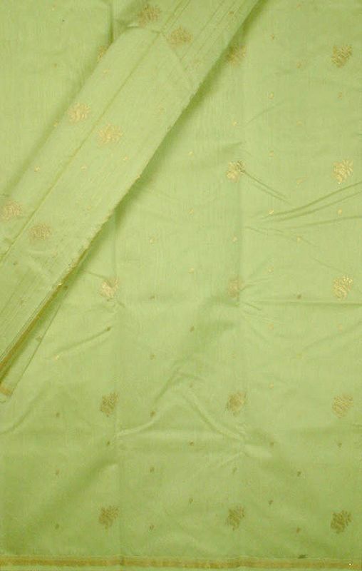 Pale-Olive Yellow Chanderi Suit with Golden Bootis