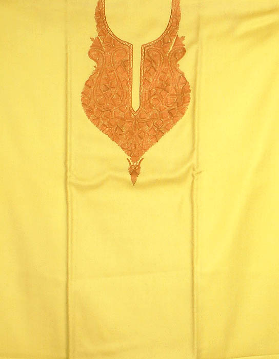 Pale-Yellow Hand-Embroidered Suit from Kashmir