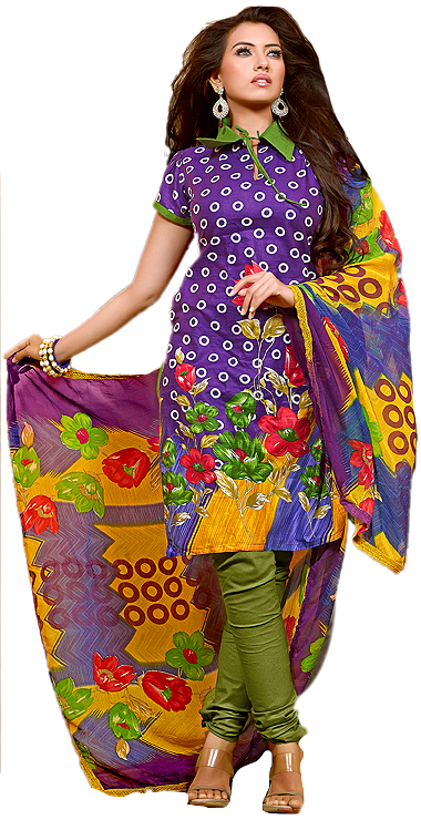 Patrician-Purple Choodidaar Kameez Suit with Printed Flowers