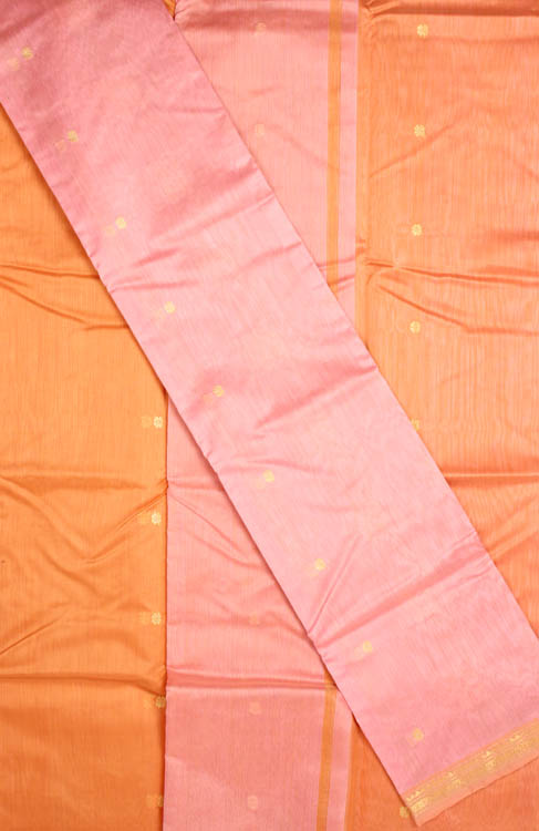 Peach and Pink Chanderi Suit with Bootis Woven in Golden Thread