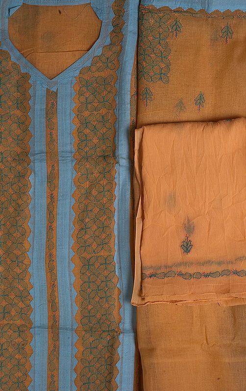 Peach Salwar Kameez Fabric from Kolkata with Kantha Stitch by Hand