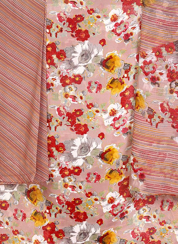 Peach Salwar Kameez Fabric with Large Printed Flowers