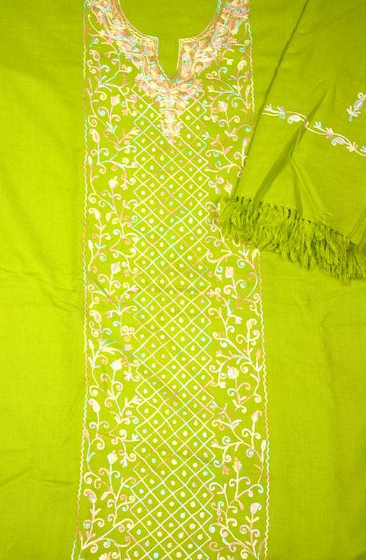 Pear-Green Suit from Kashmir with Aari Embroidery