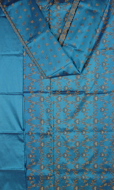 Persian Blue Banarasi Suit with All-Over Brocade Weave