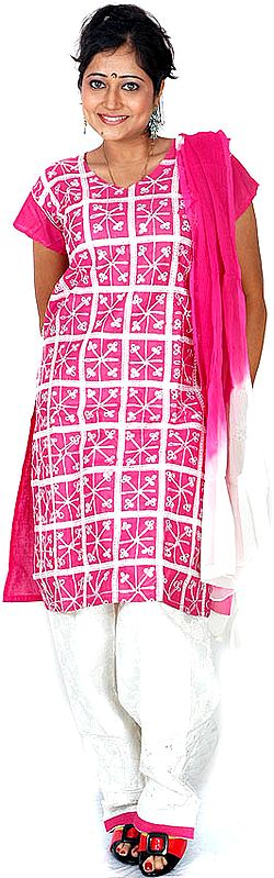 Pink and White Salwar Kameez Suit with Sequins and Embroidery