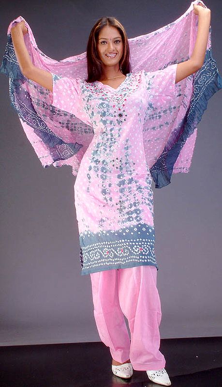 Pink Bandhini Suit with Mirror Work