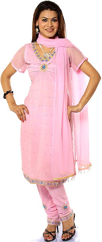 Pink Choodidaar Suit with Multi-Color Sequins